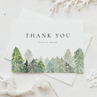 Snowy Evergreen Forest Winter Wedding Thank You