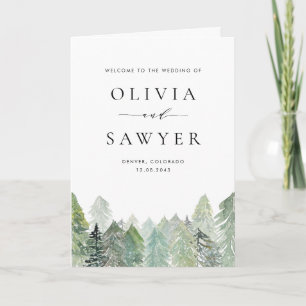Snowy Evergreen Landscape Winter Wedding Booklet Programme