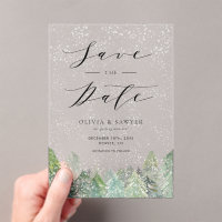 Snowy Evergreen Woodland Winter Save the Date