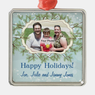 Snowy Evergreens Photo Frame Christmas Ornament