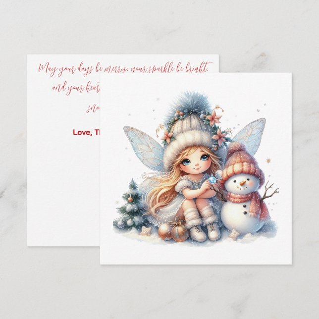 Snowy Fairy & Snowman Holiday Card (Front/Back)