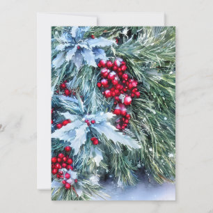 Snowy fir and holly budget mini Christmas Holiday Card