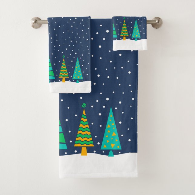 Snowy Fir Trees Bath Towel Set (Insitu)