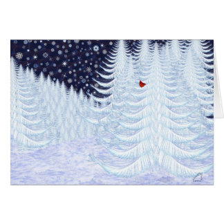 Snowy Firs with Red Bird