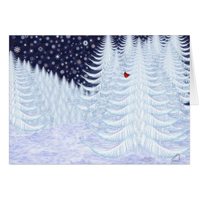 Snowy Firs with Red Bird (Front Horizontal)