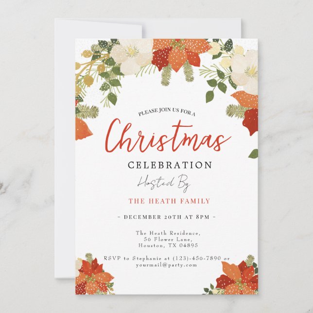 Snowy Floral  Christmas Party Invitation (Front)