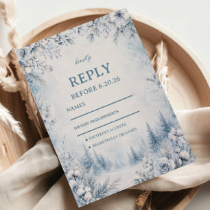 Snowy Florals Framing Misty Winter RSVP Card