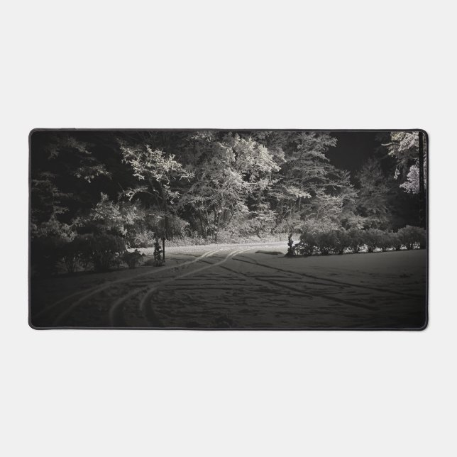 Snowy Forest at Night Desk Mat (Front)