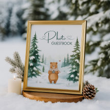 Snowy Forest Bear Christmas PhotoBooth Sign