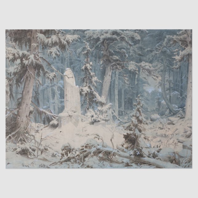 Snowy Forest (by Andreas Achenbach) Tissue Paper (Front)