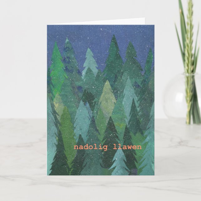 Snowy Forest Chic Christmas Card: Welsh Greeting Holiday Card (Front)