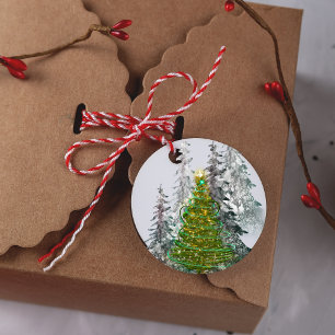 Snowy Forest Christmas Tree Gift tags
