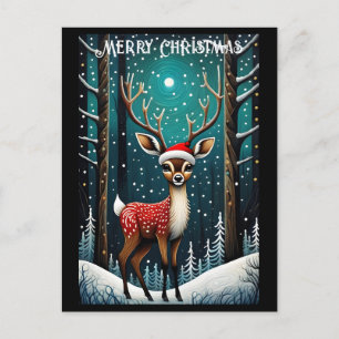 Snowy Forest Cute Baby Deer Santa Christmas Gift Postcard