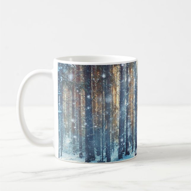 Snowy Forest Frosty Winter Scene Coffee Mug (Left)