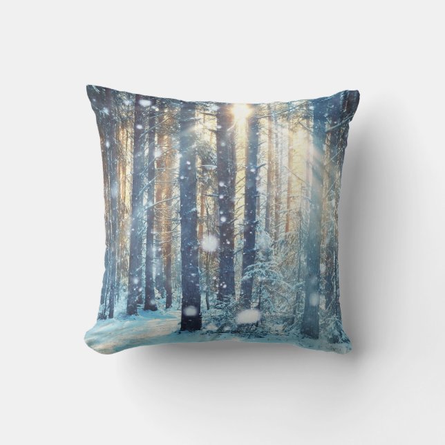 Snowy Forest Frosty Winter Scene Cushion (Front)