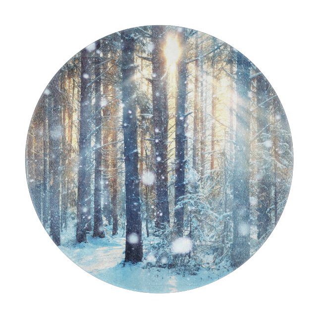 Snowy Forest Frosty Winter Scene Cutting Board (Front)