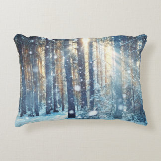 Snowy Forest Frosty Winter Scene Decorative Cushion