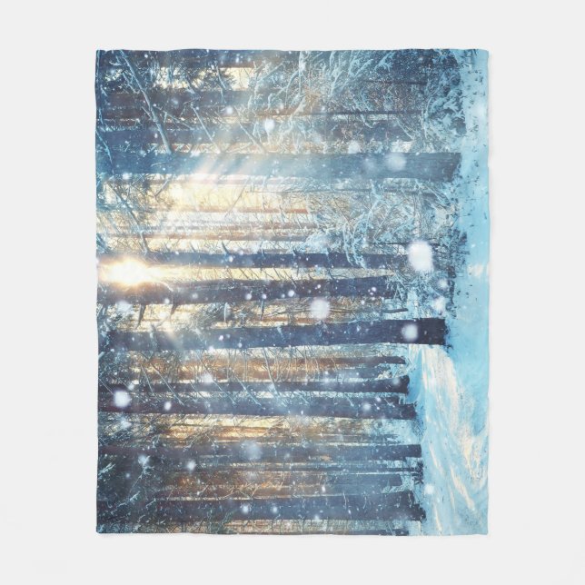 Snowy Forest Frosty Winter Scene Fleece Blanket (Front)