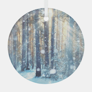 Snowy Forest Frosty Winter Scene Glass Tree Decoration