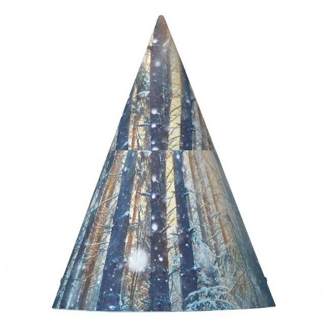 Snowy Forest Frosty Winter Scene Party Hat (Front)