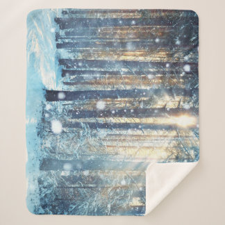 Snowy Forest Frosty Winter Scene Sherpa Blanket