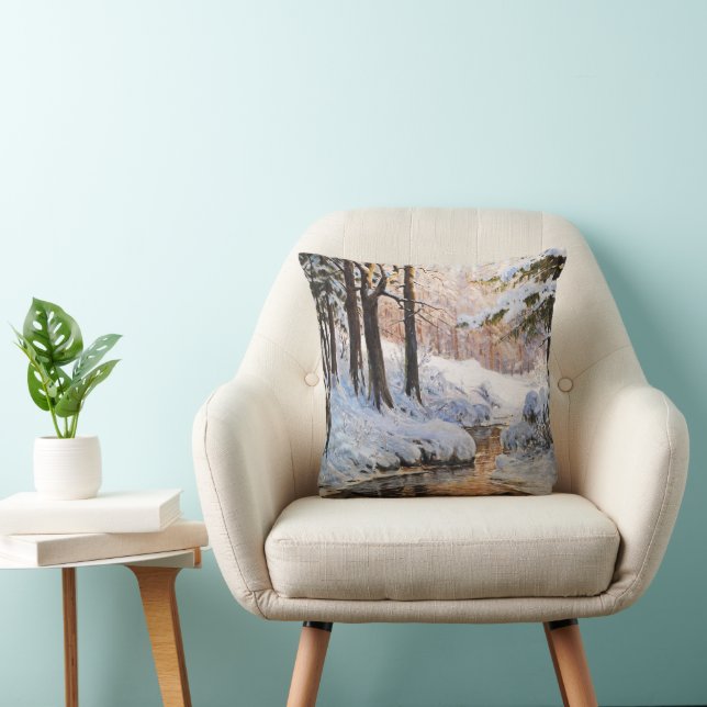 Snowy Forest Landscape, Walter Moras  Cushion (Chair)