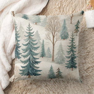 Snowy Forest Pattern – Peaceful Winter Landscape Cushion