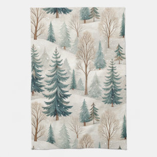 Snowy Forest Pattern – Peaceful Winter Landscape Tea Towel