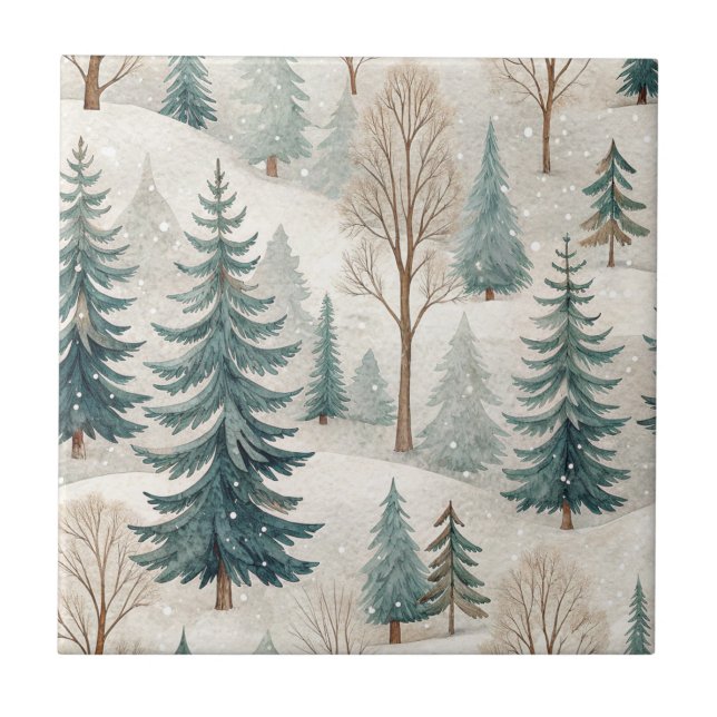 Snowy Forest Pattern – Peaceful Winter Landscape Tile (Front)