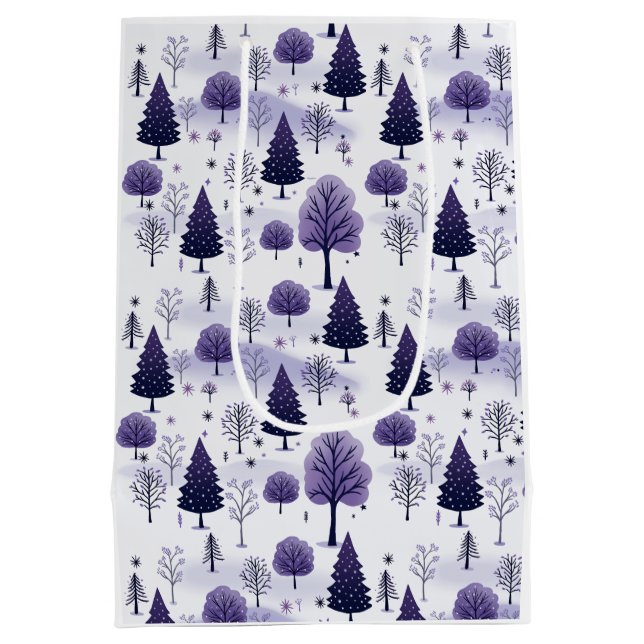 Snowy Forest Purple Christmas  Medium Gift Bag (Back)