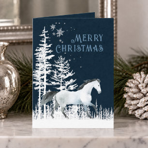 Snowy Forest Wild White Horse Merry Christmas Holiday Card