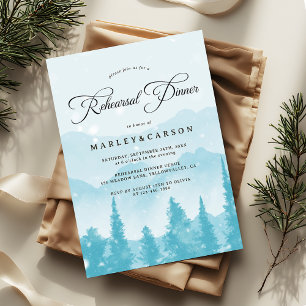 Snowy Forest Winter Wedding Rehearsal Dinner Invitation