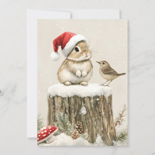 Snowy Forest Winter Woodland Christmas Bunny Bird  Holiday Card