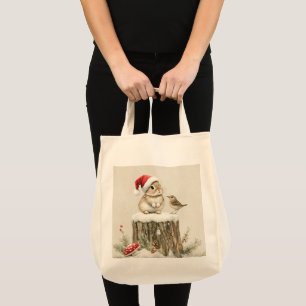 Snowy Forest Winter Woodland Christmas Bunny Bird Tote Bag