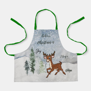 Snowy forest with a baby deer Christmas Apron