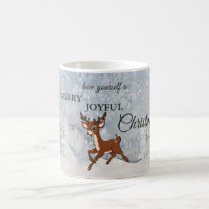 Snowy forest with a baby deer Christmas Coffee Mug
