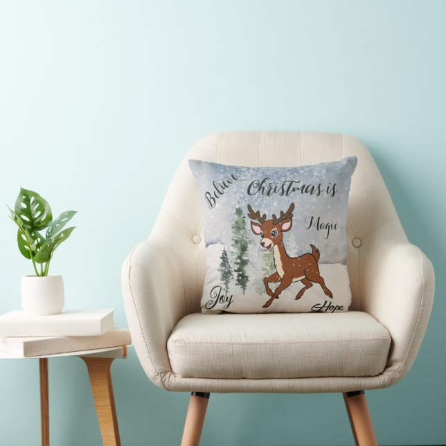 Snowy forest with a baby deer Christmas Cushion (Chair)