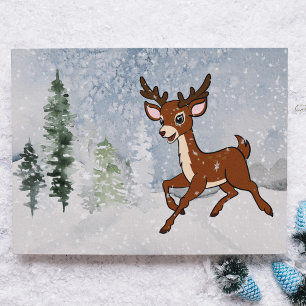 Snowy forest with a baby deer  tissue paper