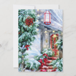 Snowy front steps budget Christmas Holiday Card