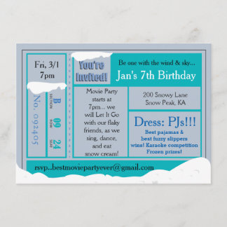 Snowy Frozen Birthday Movie Tix Invitation