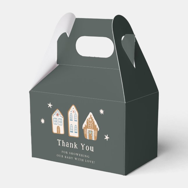Snowy Gingerbread House Boy Baby Shower Favour Box (Front Side)