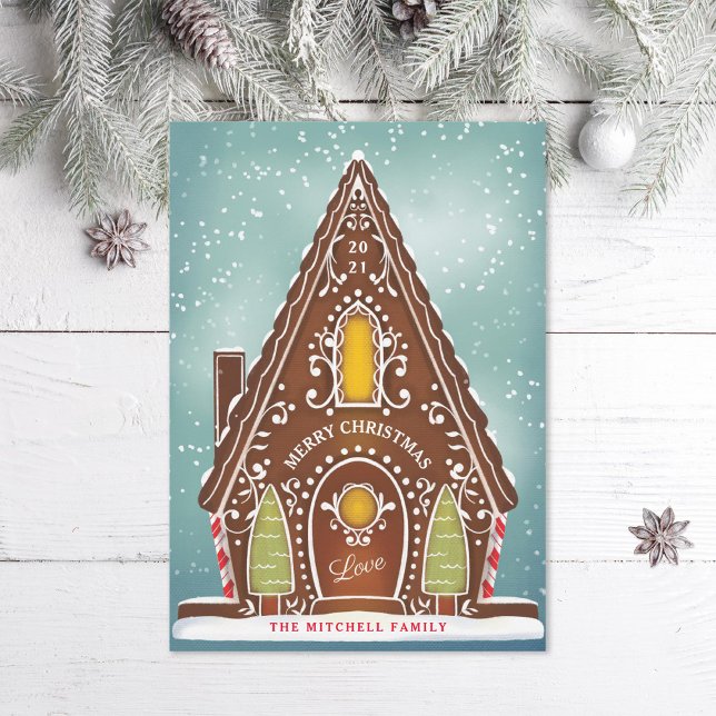 Snowy Gingerbread House Illustrated Holiday Card (Creator Uploaded)