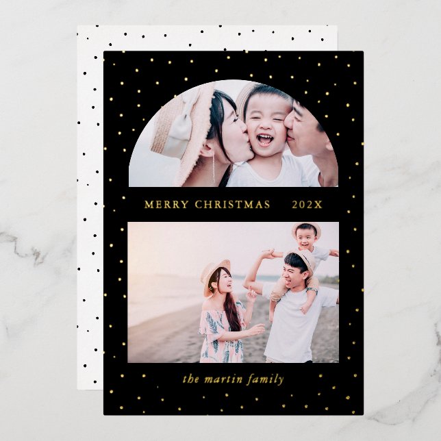 Snowy Globe Christmas Two Photo Black (Front/Back)