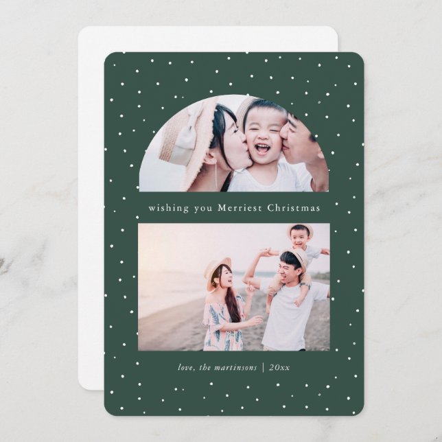 Snowy Globe Green Christmas Holiday Photo Card (Front/Back)