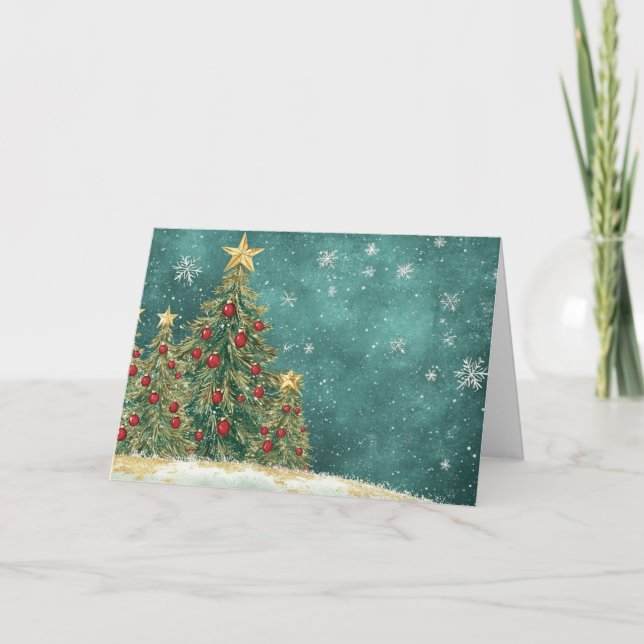 Snowy Gold Foil Christmas Tree Design Card (Front)