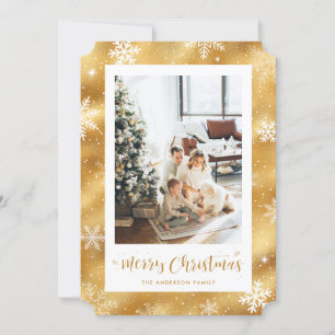Snowy Gold Foil Photo Merry Christmas Cards