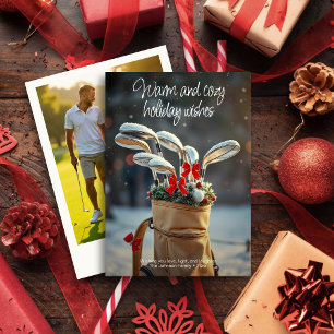 Snowy Golf Winter Season Wishes • Family Photo Holiday Card