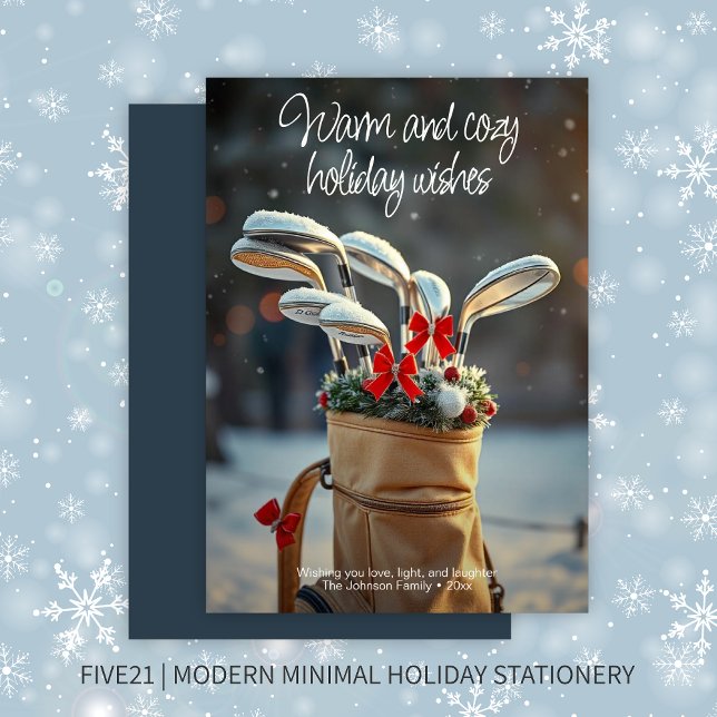 Snowy Golf Winter Season Wishes • Navy Blue Holiday Card (Creator Uploaded)