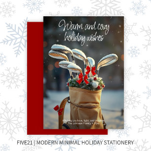 Snowy Golf Winter Season Wishes • Red Holiday Card