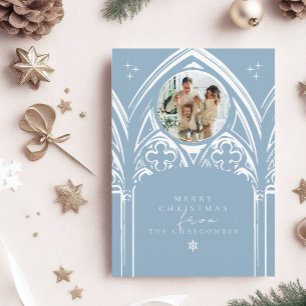 Snowy Gothic Winter Fairytale Blue Classy Photo Holiday Card